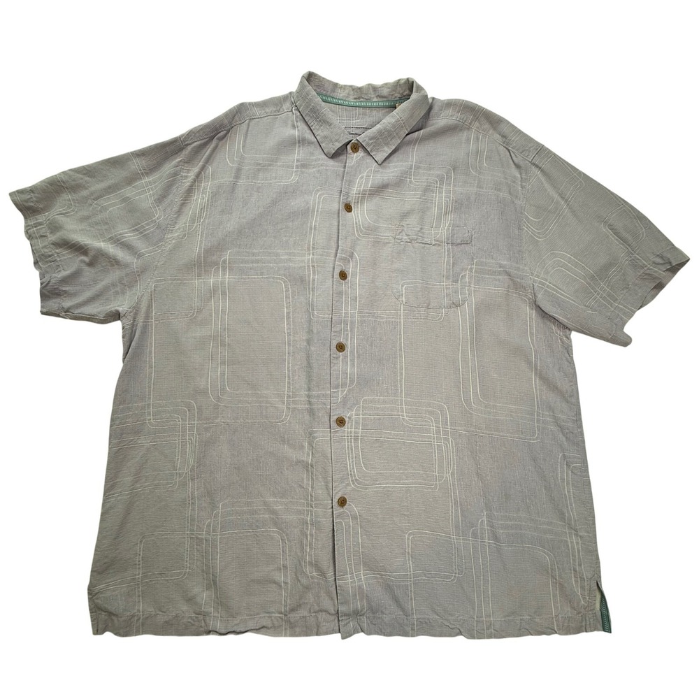 Tommy Bahama Mens XXL Purple Silk Geometric Square Short Sleeve Button Up Shirt